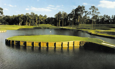 The world-famous 17th hole of THE PLAYERS Sawgrass Stadium Course at Ponte Vedra Beach, Florida. 